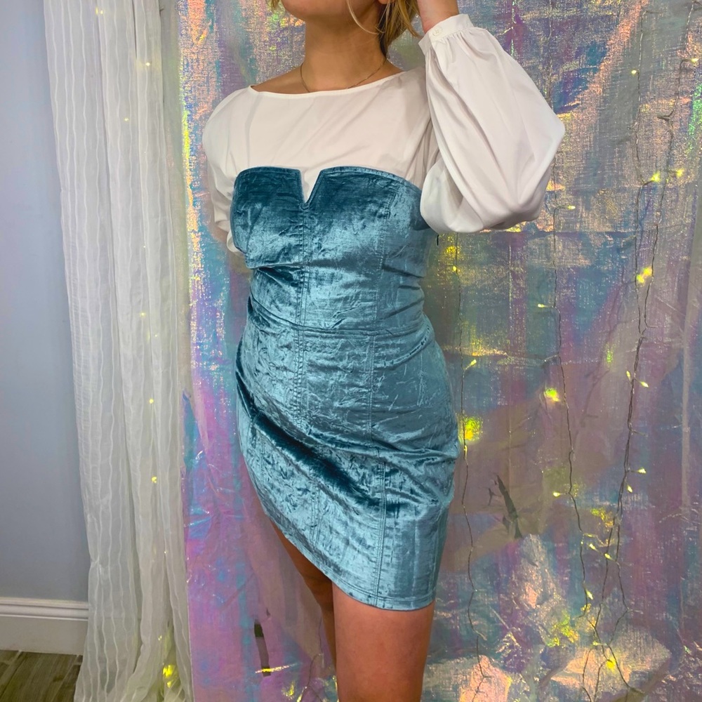 Free People Blue Crushed Velvet Dress